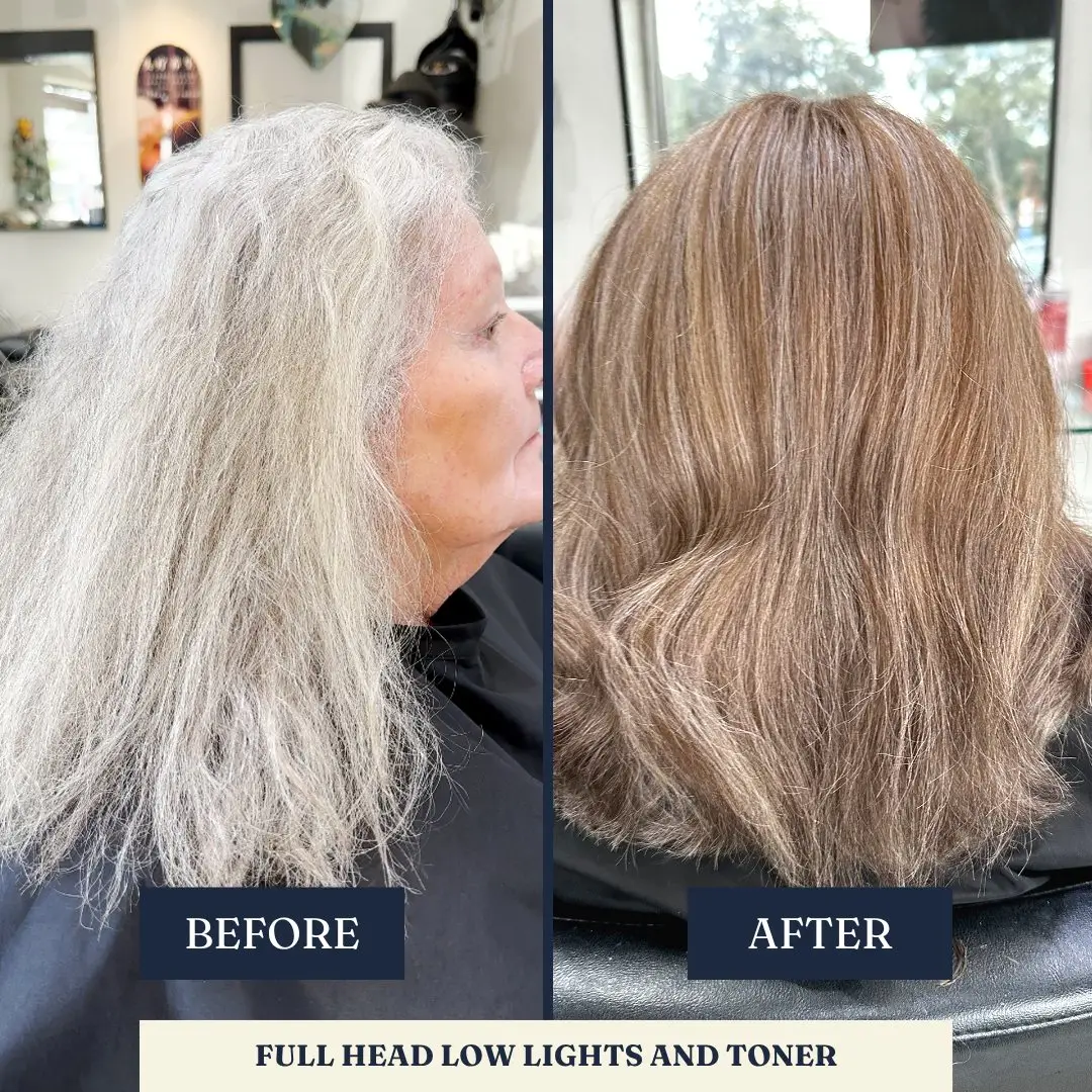 Before and after: lowlights and toner, softened grey – Fabuluxe Hair Studio Vermont