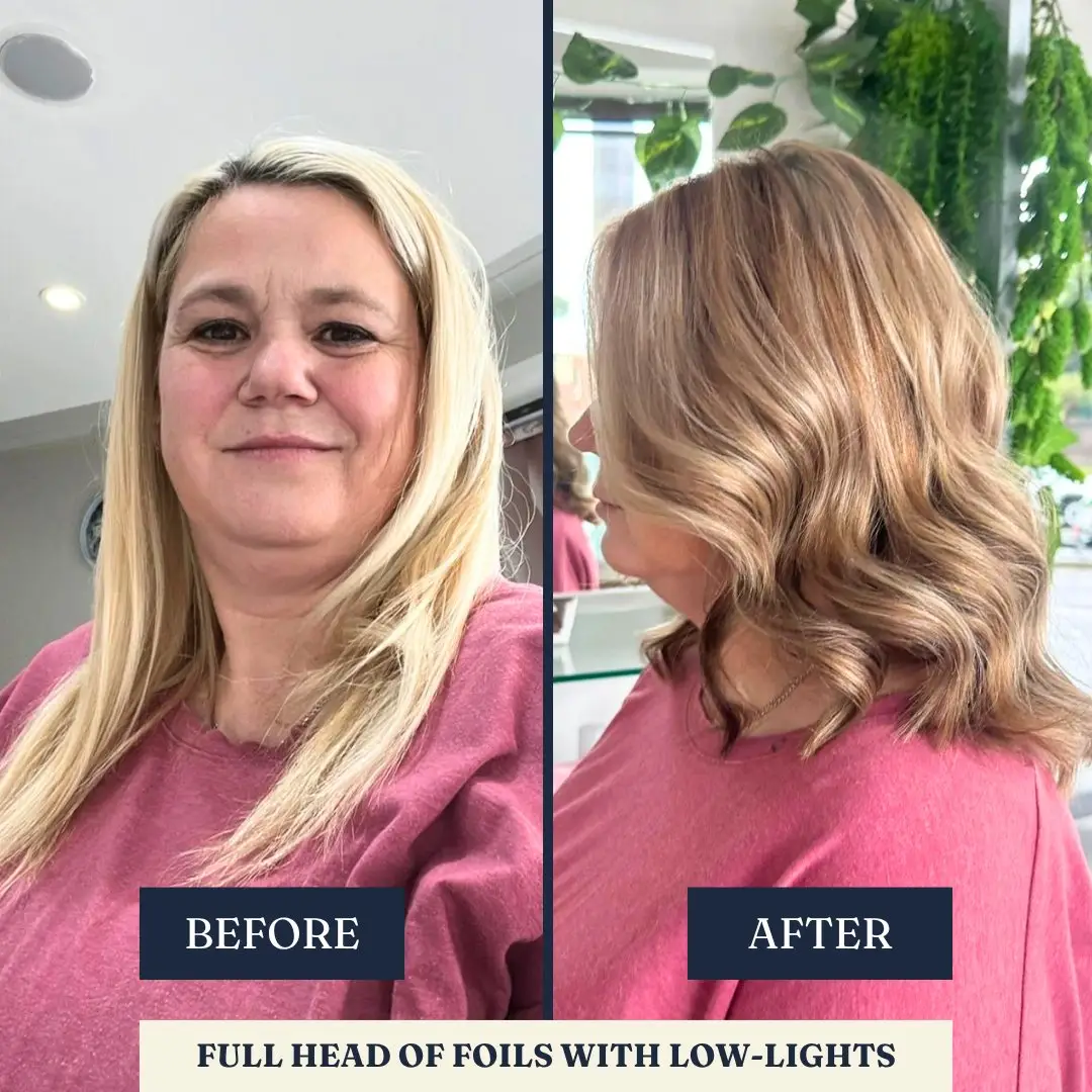 Before and after: full head foils, with lowlights – Fabuluxe Hair Studio Vermont