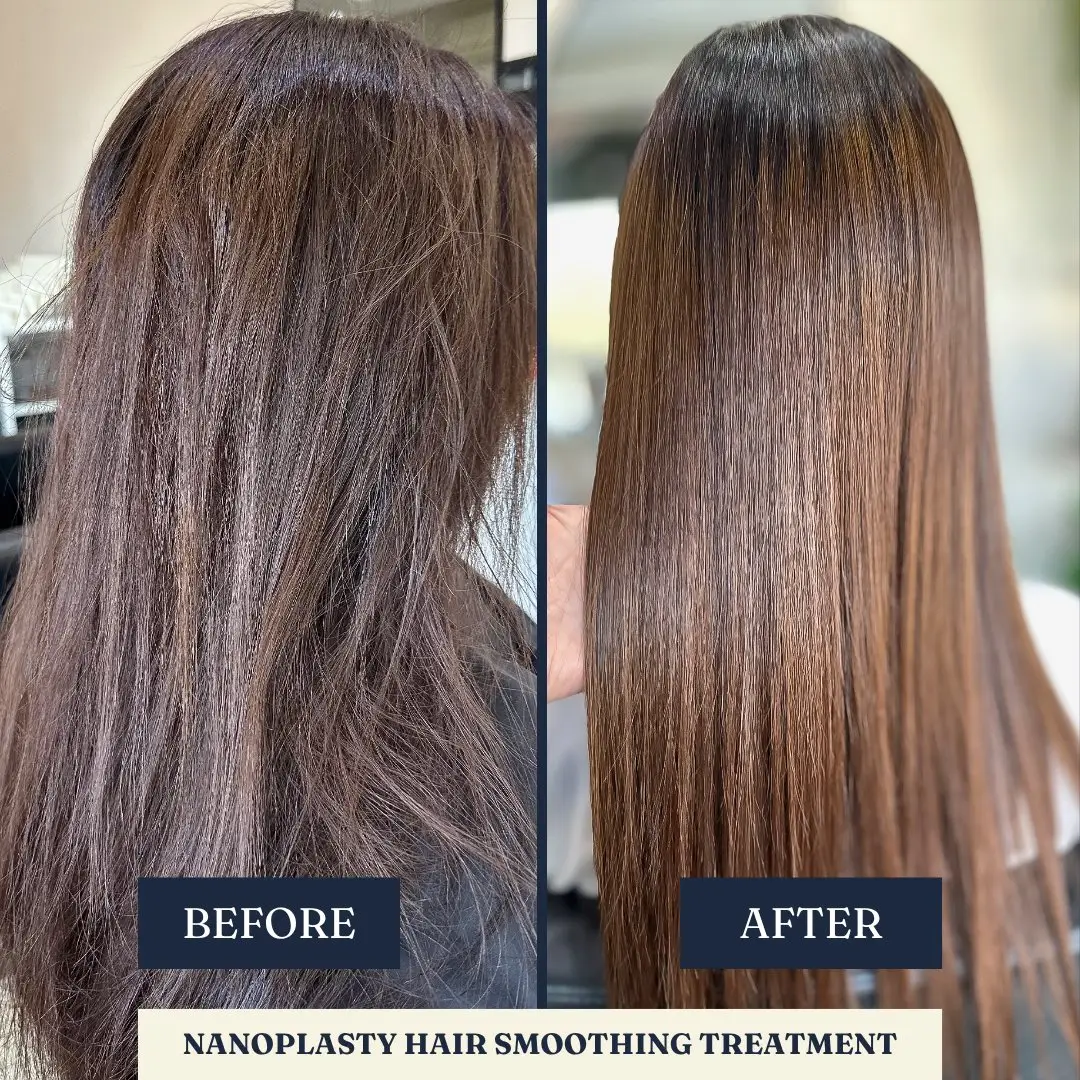 Before and after: nanoplasty, smoothing treatment – Fabuluxe Hair Studio Vermont