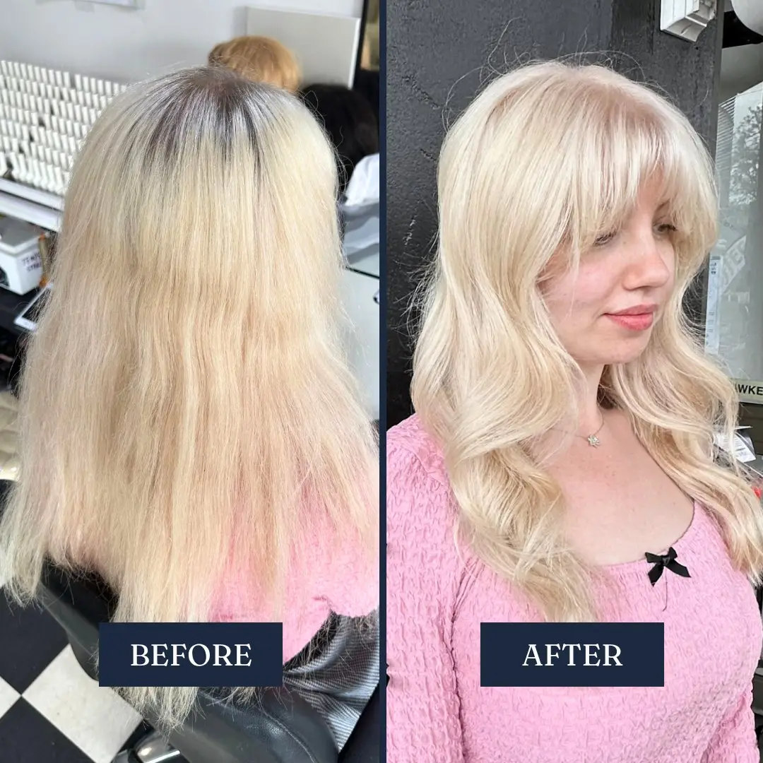 Before and after: scalp bleach, platinum blonde – Fabuluxe Hair Studio Vermont